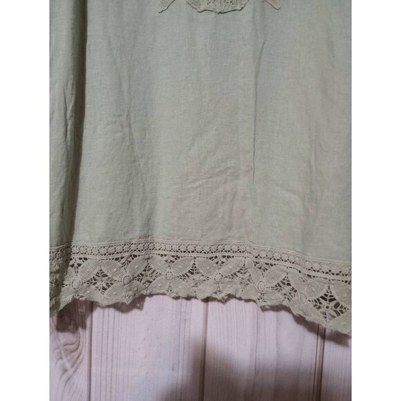 Ava Christine Shirt Ladies 3x Green Linen Blend Long Sleeve V-Neck Light Weight - Picture 5 of 8